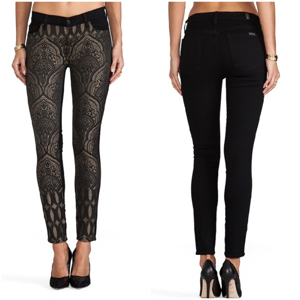 7 for all Mankind pieced skinny art nouveau jacquard jeans size 26